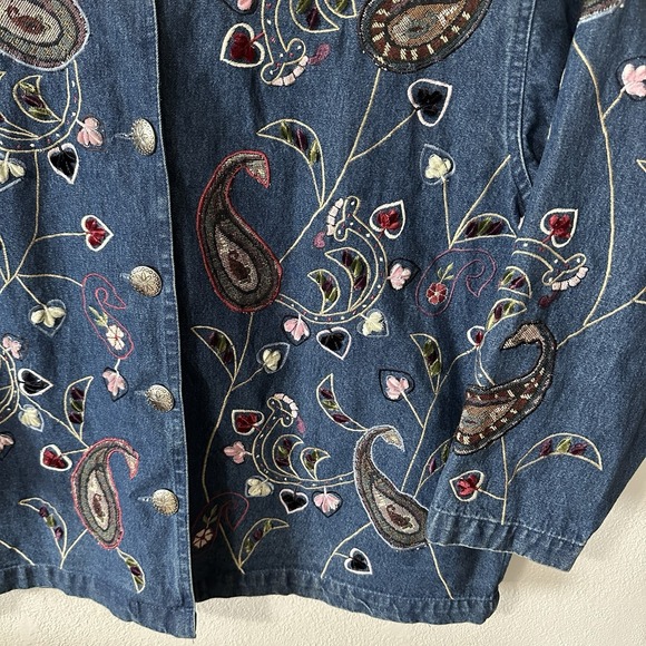 Vintage DressBarn Denim Jacket Floral Paisley Embroidered Size 3X CottageCore - Picture 5 of 7